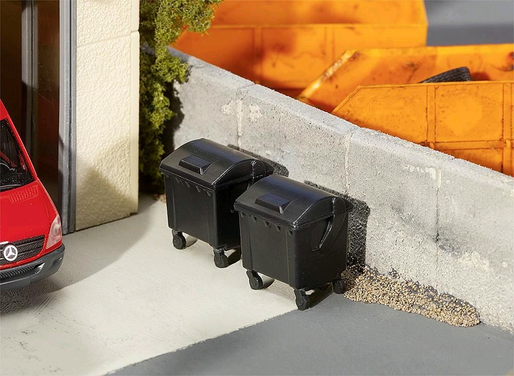 Faller 180933 2 Mülltonnen, schwarz 1:87 Spur H0 Neu OVP