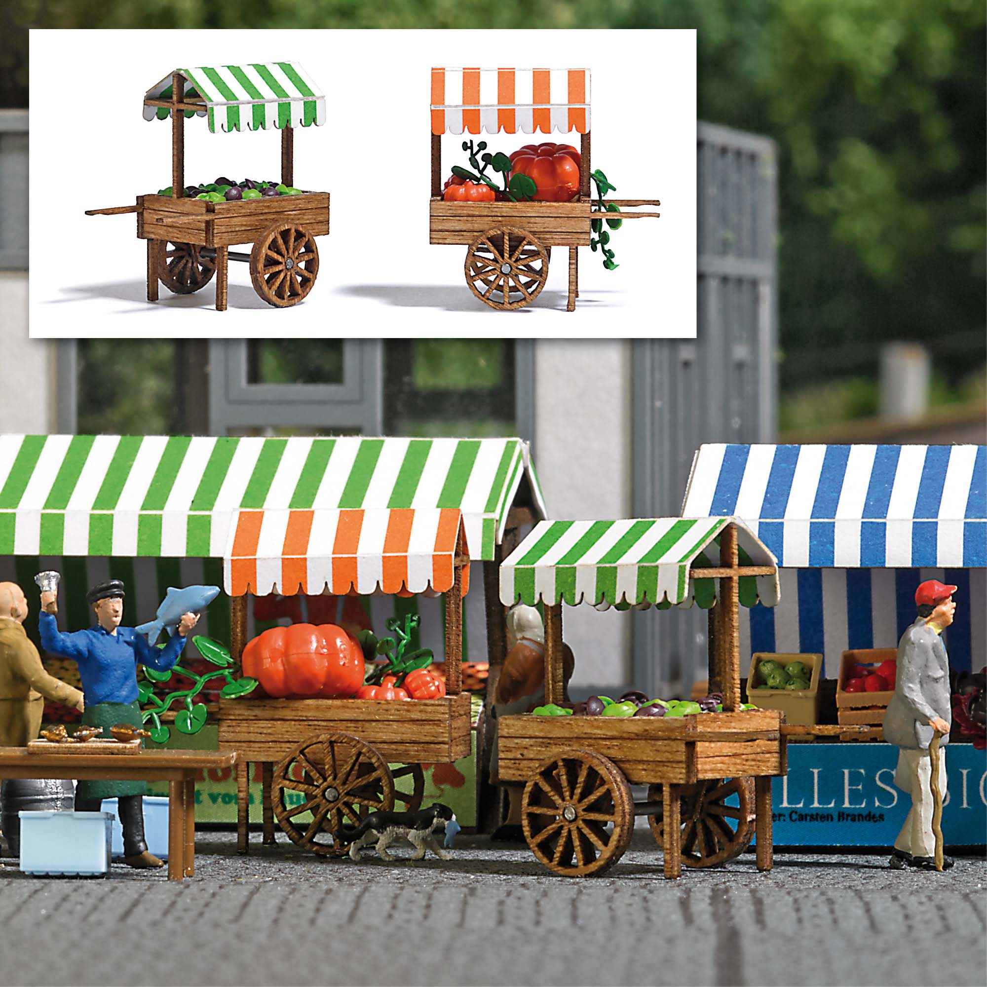 Busch 1826 Marktkarren Kürbis Salat 1:87 Spur H0 Bausatz Neu OVP