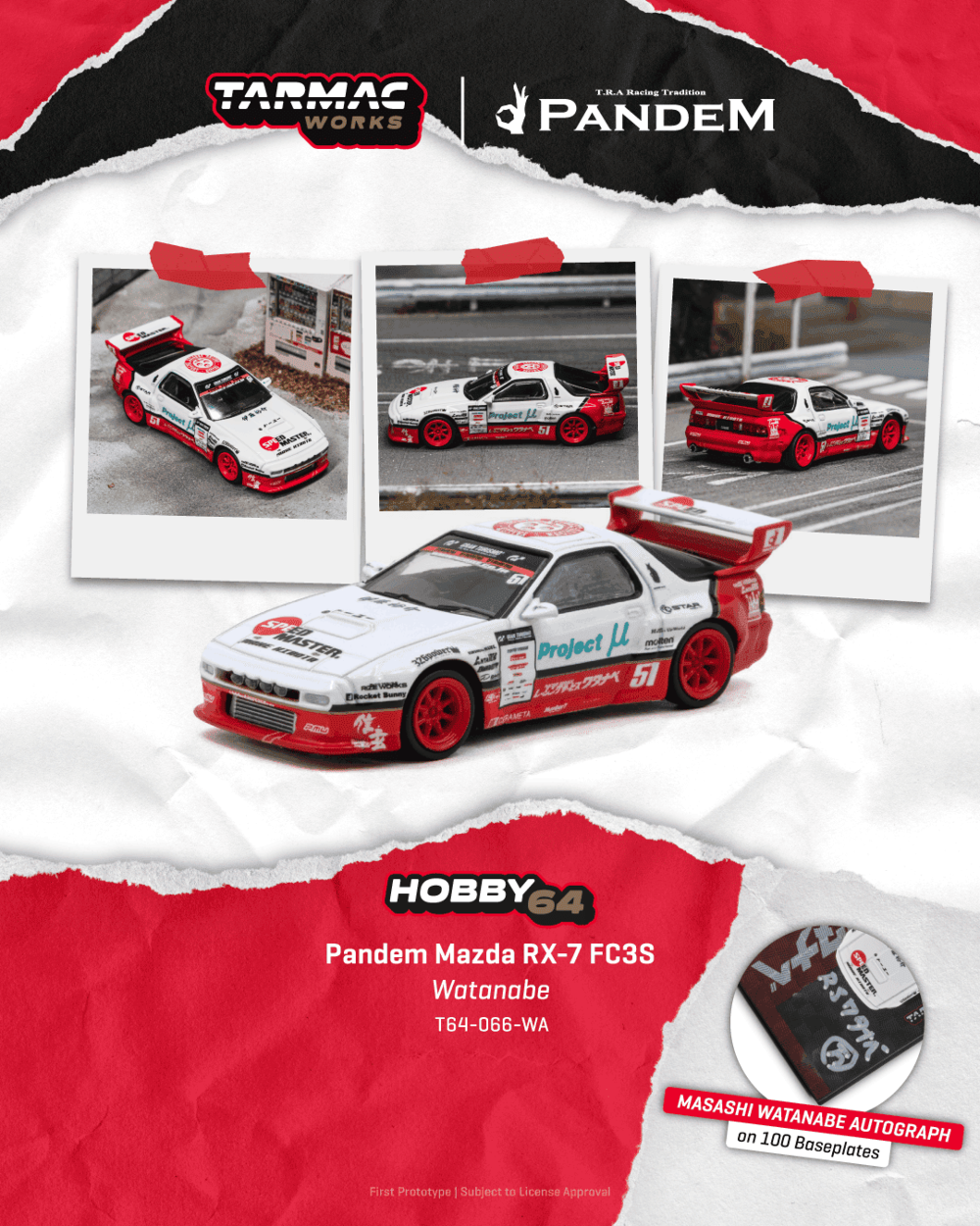 Tarmac Works T64-066-WA 1:64 MAZDA RX-7 (FC3S) PANDEM MASASHI WATANABE 2026