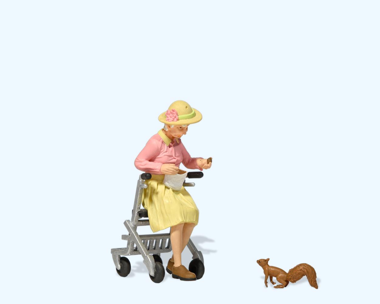 Preiser 44945 Alte Dame mit Rollator, Eichhörnchen fütternd Spur G