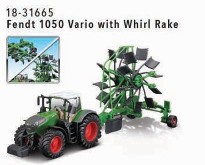 Bburago 18-31665 Farmland FENDT 10cm, mit Heuwender, Schwungrad, WB
