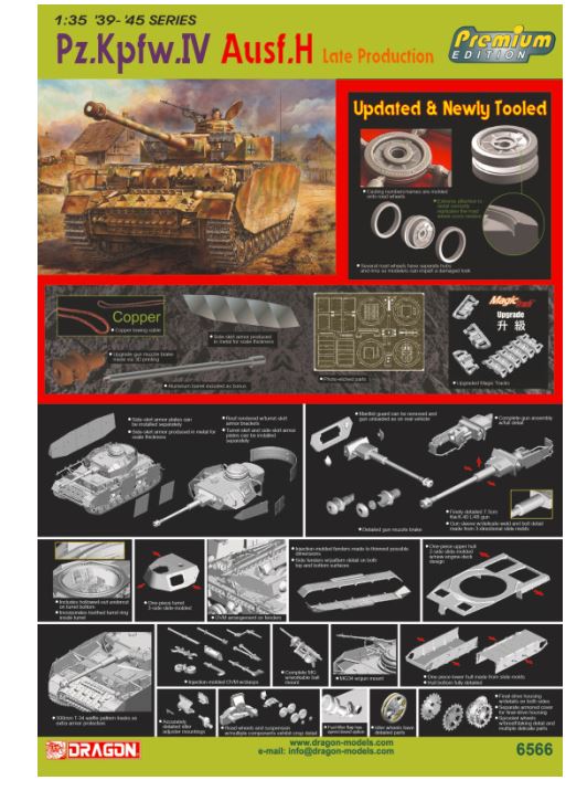 Dragon 6566 Pz.Kpfw.IV Ausf.H Late Production 1:35 Bausatz Neu