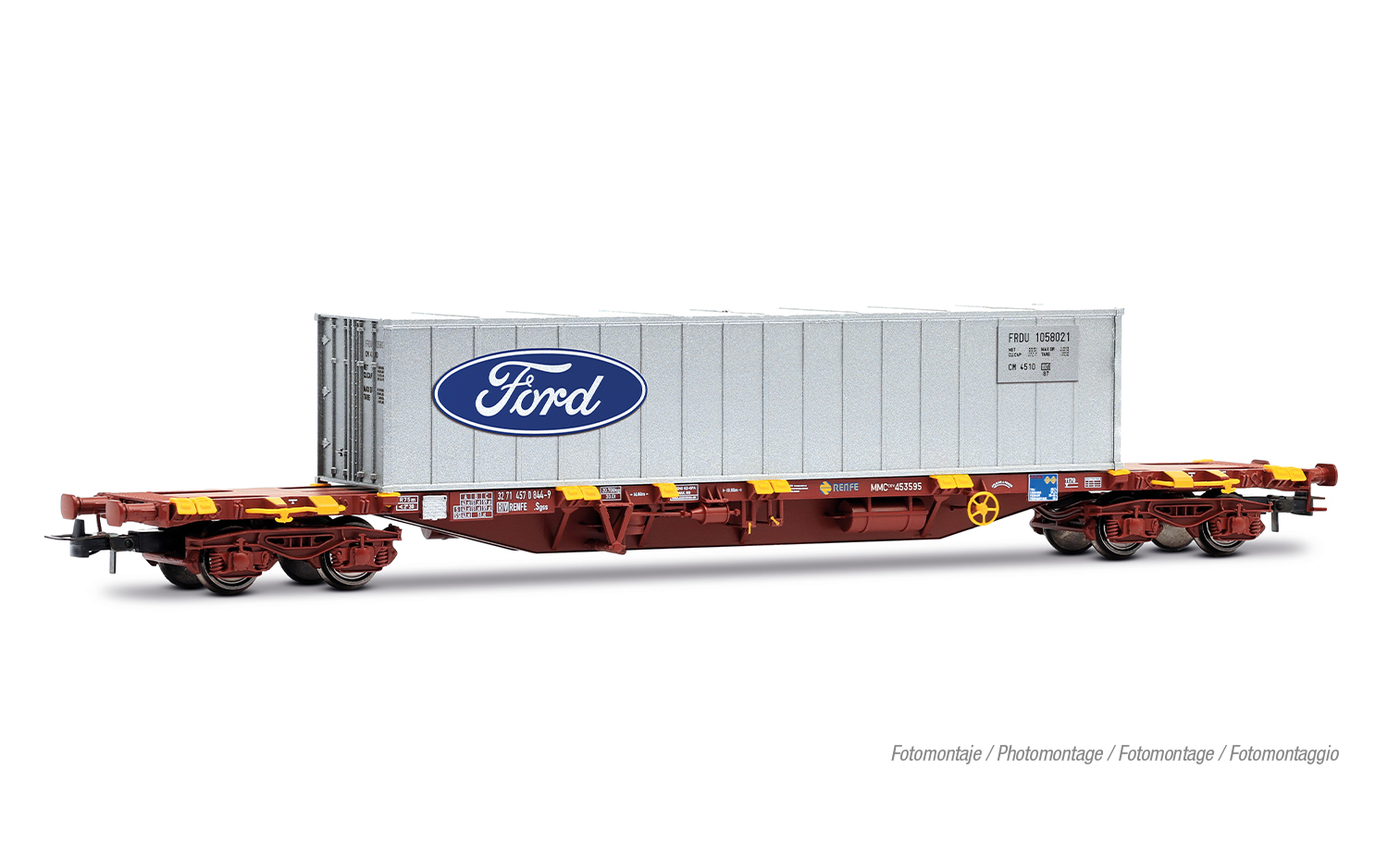 Electrotren HE6102 RENFE, MMC3-Containerwagen, beladen mit 40'-Container „Ford“