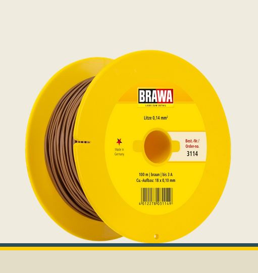 Brawa 3114 Litze 0,14 mm² braun 100-m-Spule Einadrig Neu OVP