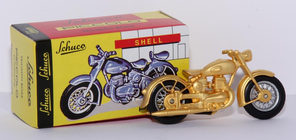 Schuco Piccolo Set Triumpf Boss, Zündapp KS 602, BMW R27, 1:90, gold, OVP