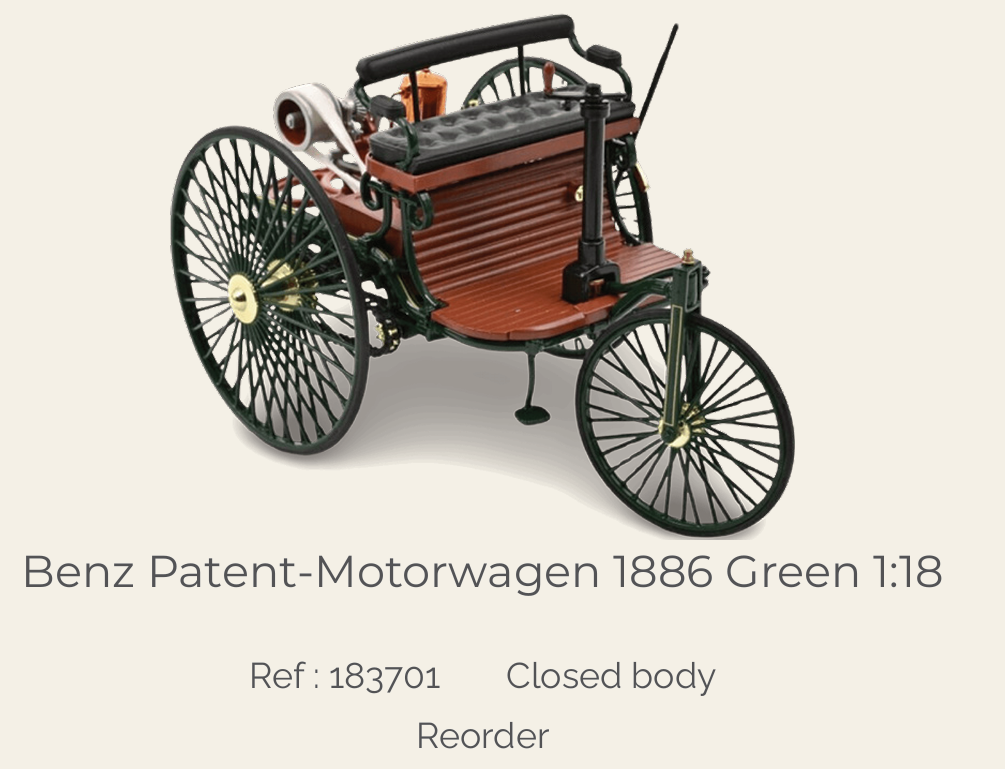 Norev 183701 Benz Patent-Motorwagen 1886 Green 1:18 (Reprod 2027)