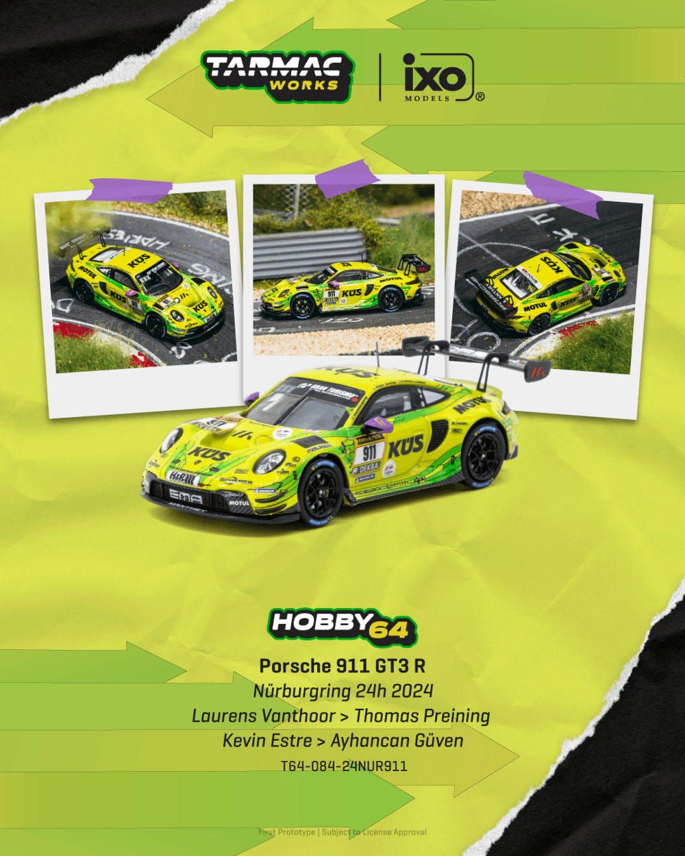 Tarmac Works T64-084-24NUR911 1:64 PORSCHE 911 (992) GT3 R #911 LAURENS VANTHOOR