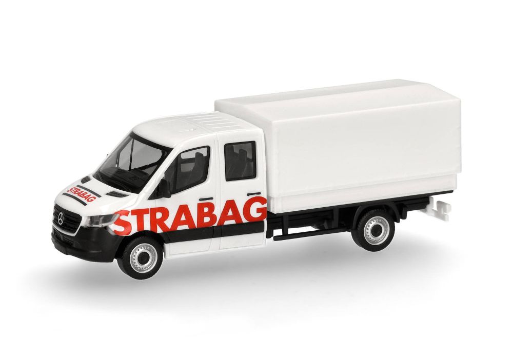 Herpa 098991 MB Sprinter '18 DoKa Pritsche/Plane "STRABAG" 1:87