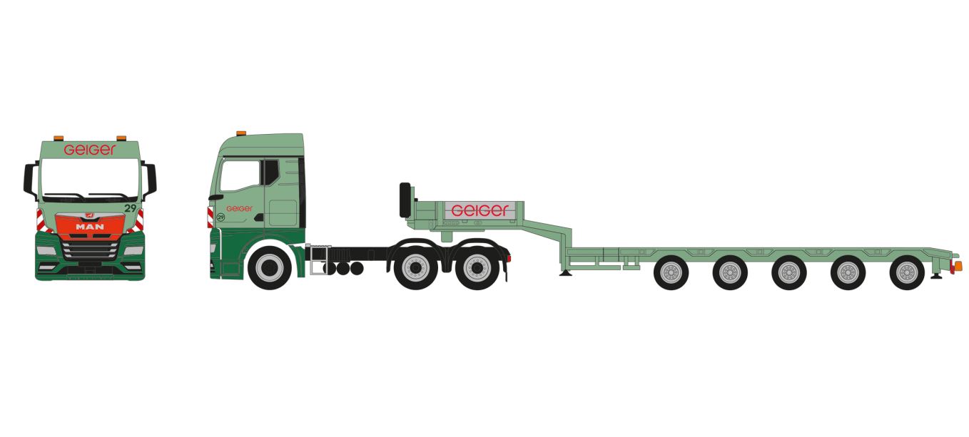 Herpa 958585 MAN TGX GM Semitieflade-Sz mit Rampen Geiger 1:87