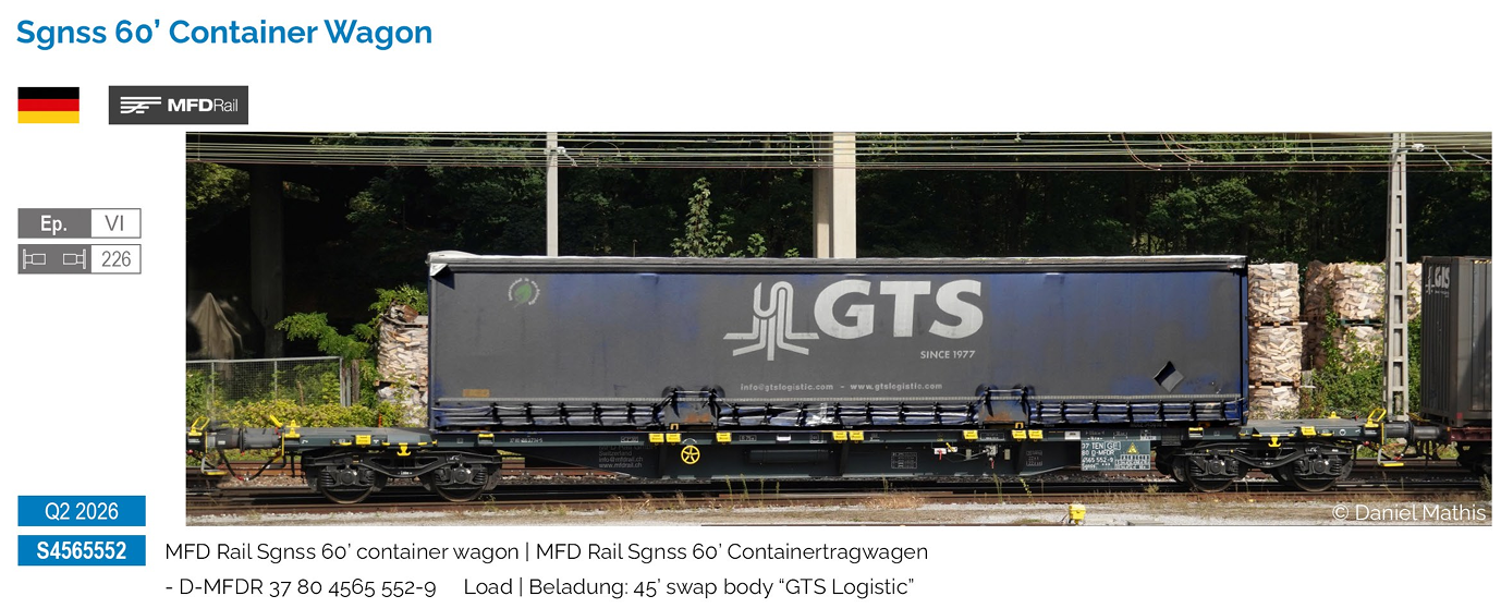 Sudexpress S4565552 Containertragwagen MFD Rail Sgnss 60' 1:87 Spur H0