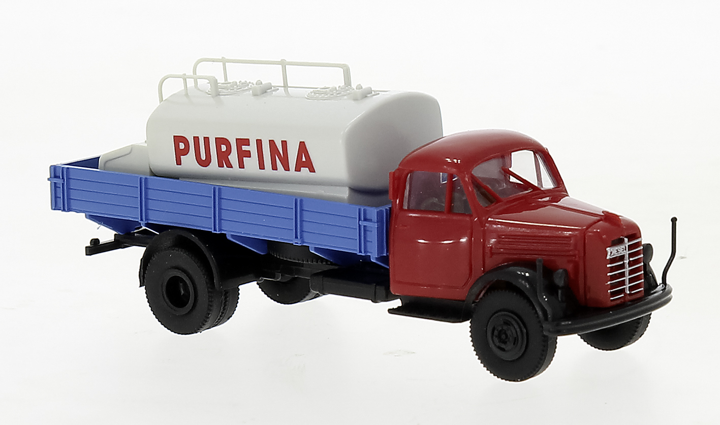 Brekina 43030 Borgward B 4500 Pritsche, Purfina, mit Aufsatz-Tank, 1952