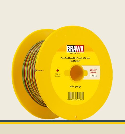 Brawa 32393 Flachbandlitze 0,14 mm² Gelb/rot/grün 25 m-Spule Neu