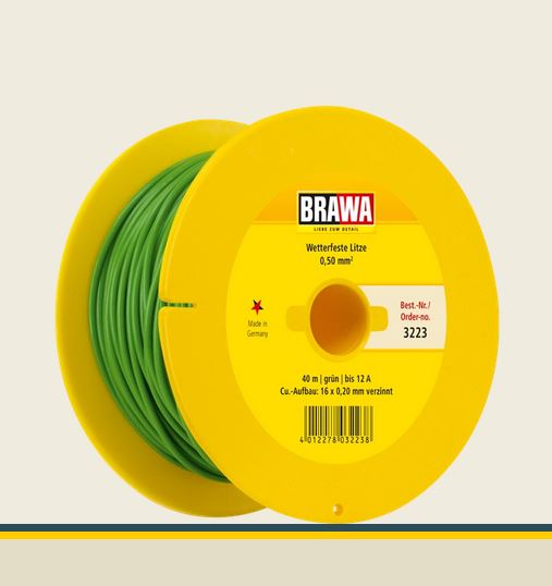 Brawa 3223 Wetterfeste Litze 0,50 mm² grün 40-m Spule Neu OVP