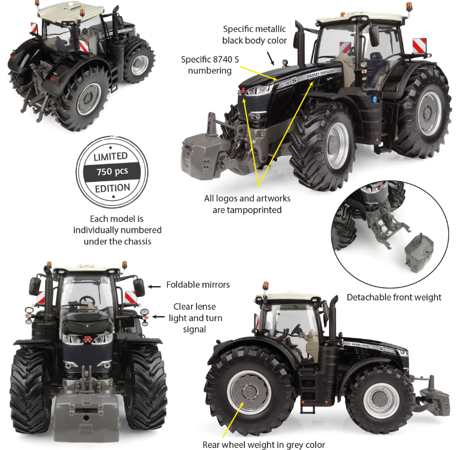 Universal Hobbies UH7280 Massey Ferguson 8740 S - Black Edition 1:32 Spur 1