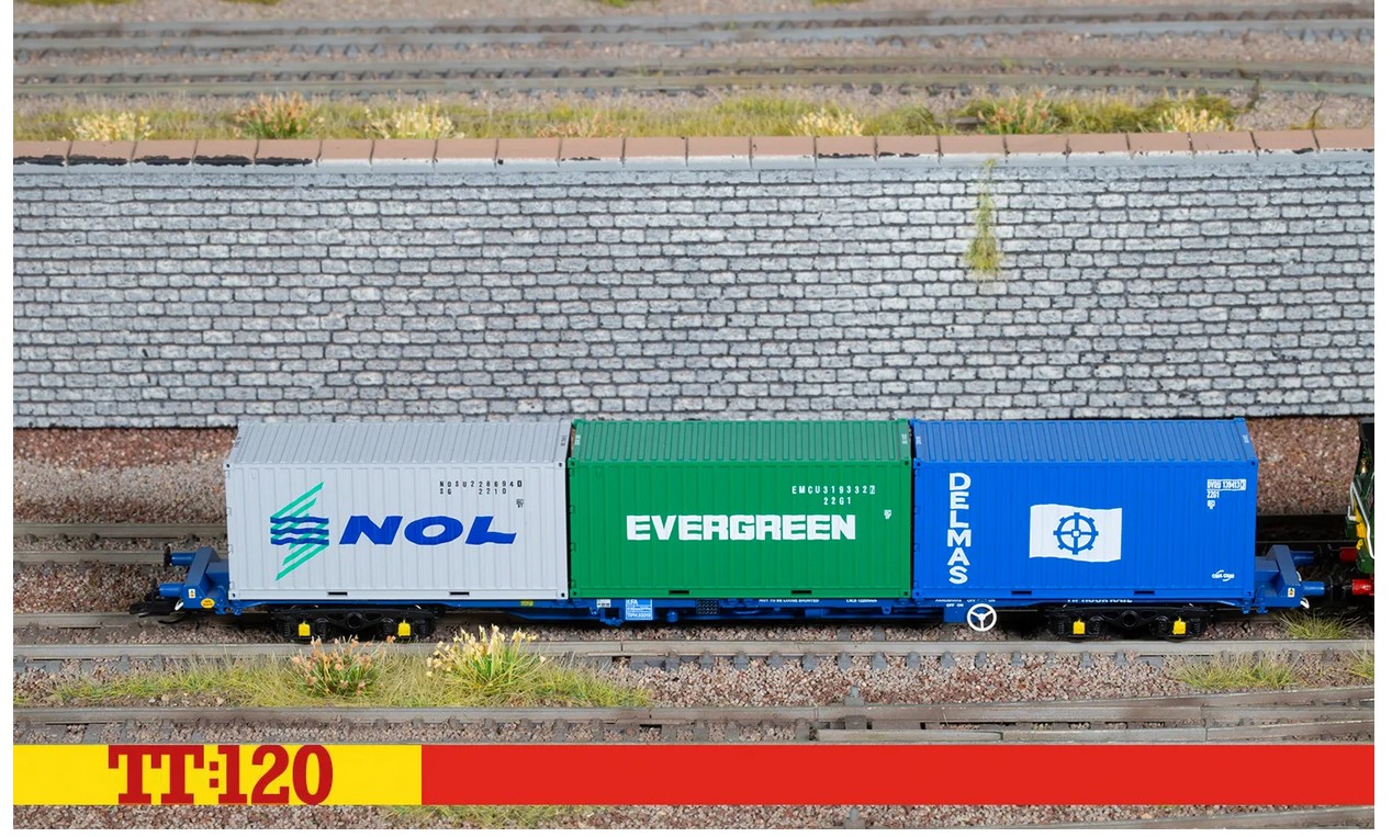 Hornby TT6032 Touax KFA Container Wagon 3x20 Containers Spur TT