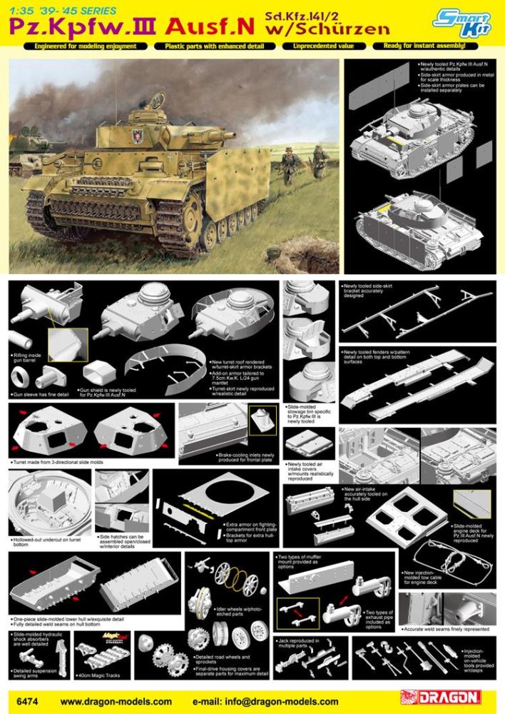 Dragon 6474 Pz.Kpfw.III Ausf.N w/Schurzen 1:35 Bausatz Neu OVP
