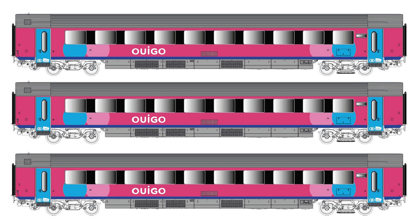 LS Models 43058DC 3er Set Personenwagen I11 (A+B+B) OUIGO Spur H0