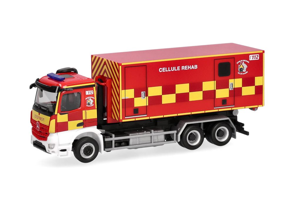 Herpa 099233 MB Arocs M WeLa 3achs "Pompiers Cellule Rehab" 1:87