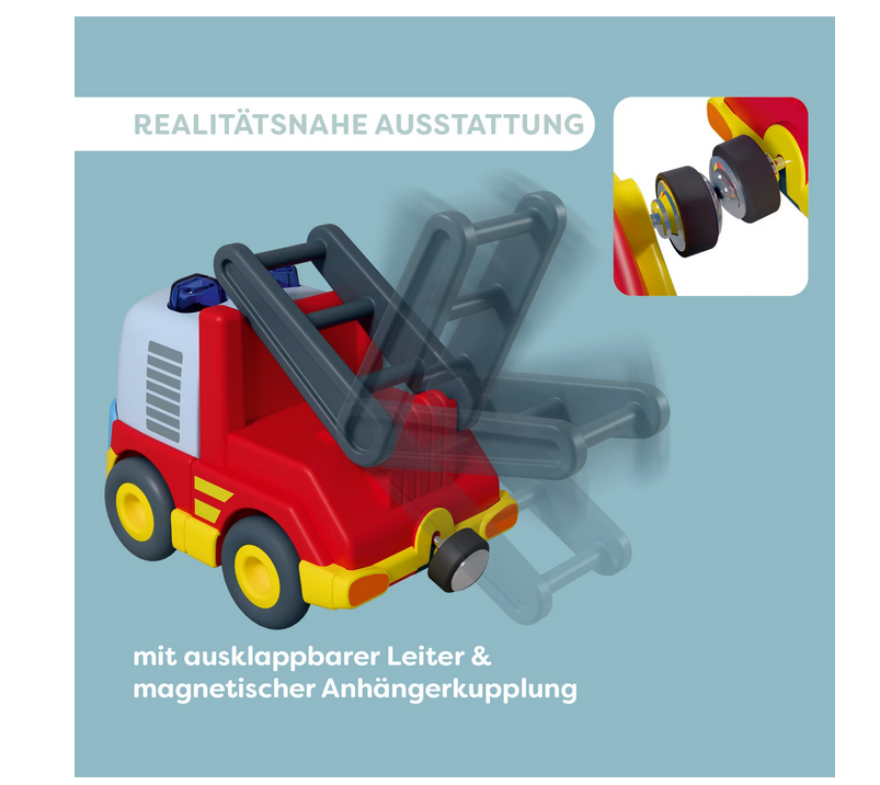 HABA 2013816001 Cars Feuerwehr-Spielset 2 Autos Hänger Wasser-Kugel