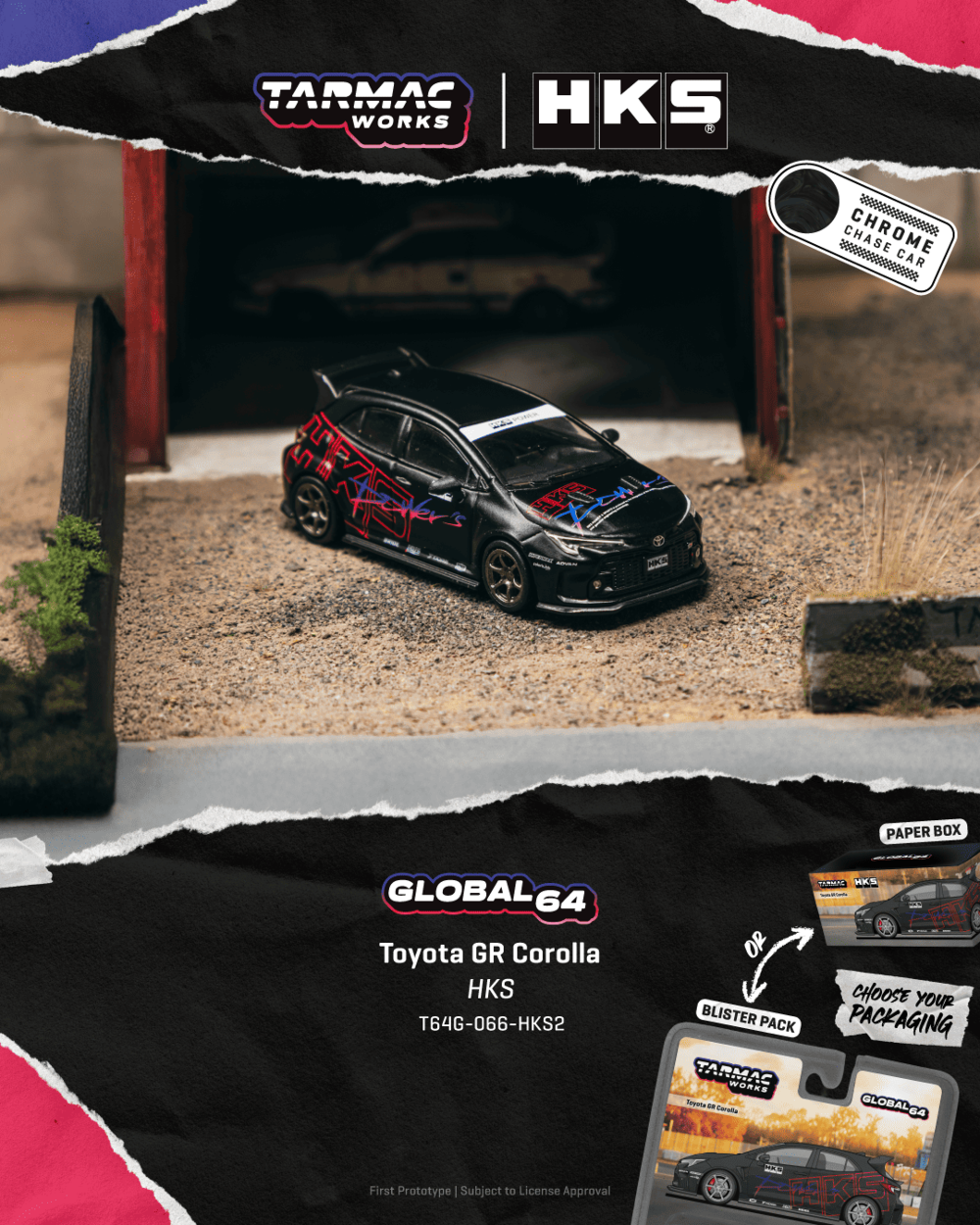 1:64 TOYOTA COROLLA GR HKS CHROME BLACK 2025