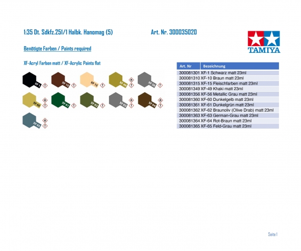 Tamiya 35020 Dt. Sdkfz.251/1 Halbk. Hanomag (5) 1:35 Bausatz NEU