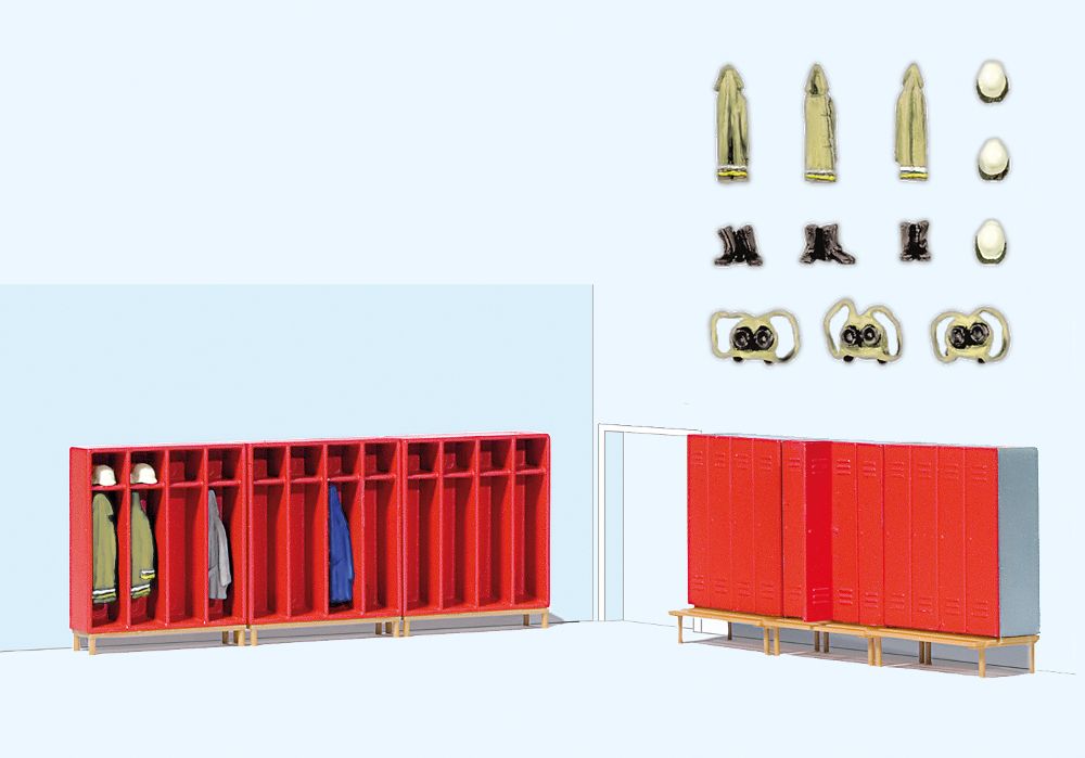 Preiser 17718 Feuerwehrspinde 6 montierte Spinde Spur H0