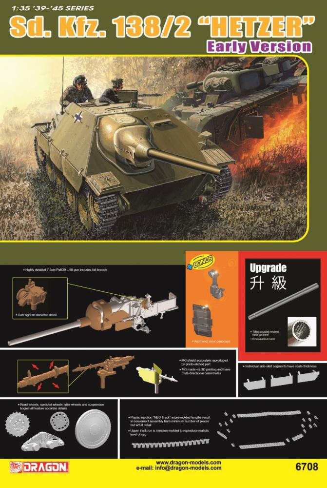 Dragon 6708 Sd.Kfz.138/2 Hetzer Early Version 1:35 Bausatz Neu