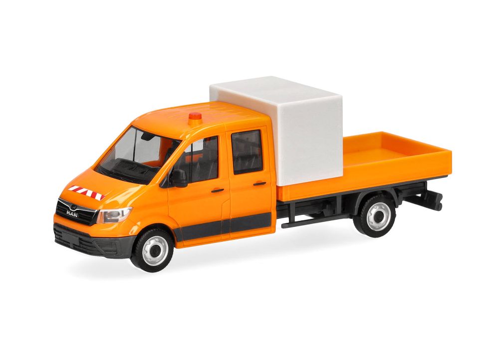 Herpa 099141 MAN TGE DoKa mit Pritsche kommunalorange 1:87 NEU