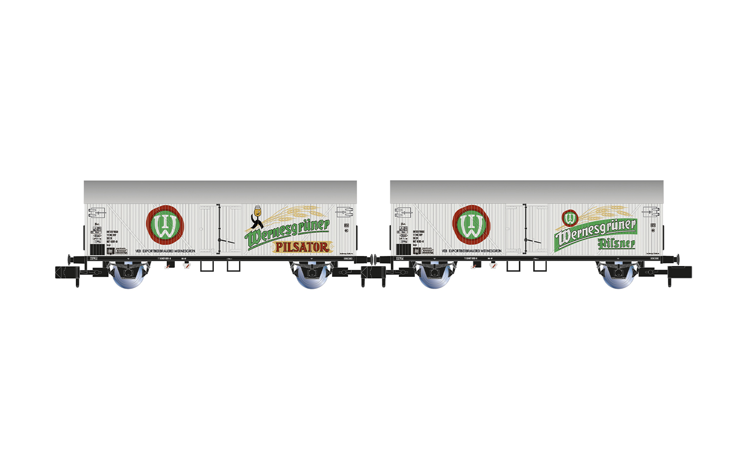 Arnold HN6749 DR, 2-tlg. Set 2-achs. Bierkühlwagen „Wernesgrüner”