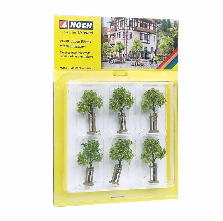 Noch 21538 Junge Bäume mit Baumstützen 1:87/1:120 Spur H0/TT