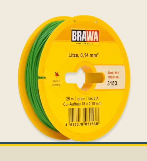 Brawa 3153 Litze 0,14 mm² grün 25-m-Spule Einadrig Neu OVP