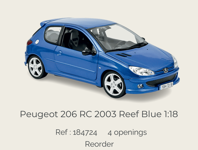 Norev 184724 Peugeot 206 RC 2003 Recif Blue 1:18 (Reprod 2027)