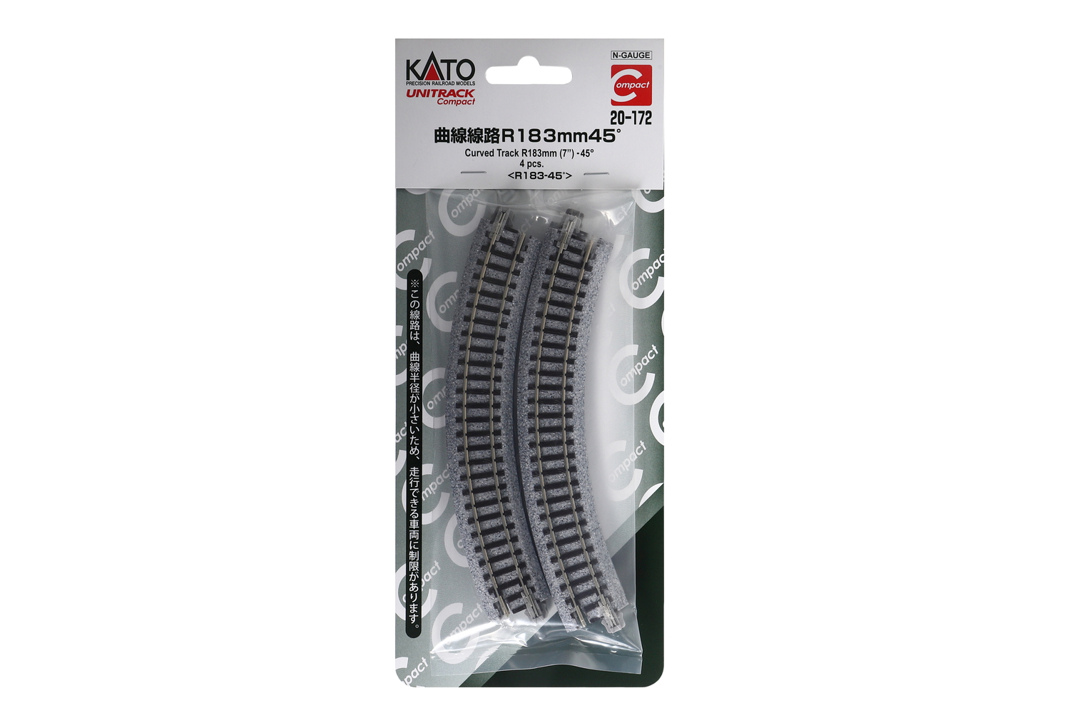 Kato 20-172 Gleis gebogen R 183-45° 4 Stück 1:160 Spur N Neu