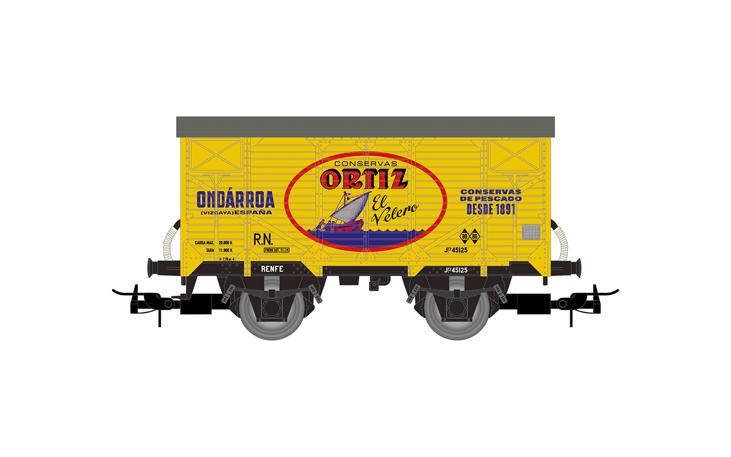 Electrotren HE6092 R.N., 2-achs. J-Güterwagen, Lackierung „Conservas Ortiz“