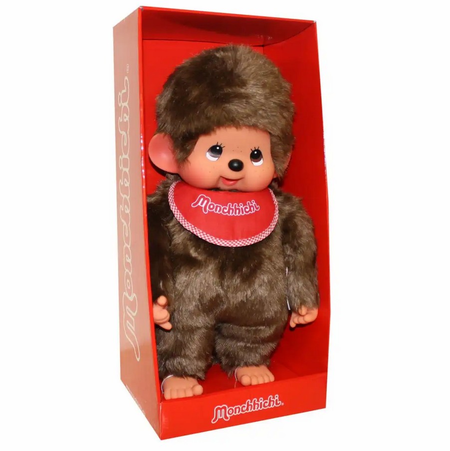 Monchhichi 255410 Plüschfigur Junge mit Latz rot/braun 45 cm Stoff NEU