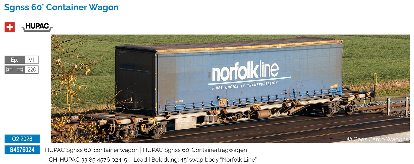 Sudexpress S4576024 Containertragwagen HUPAC Sgnss 60' 1:87 Spur H0