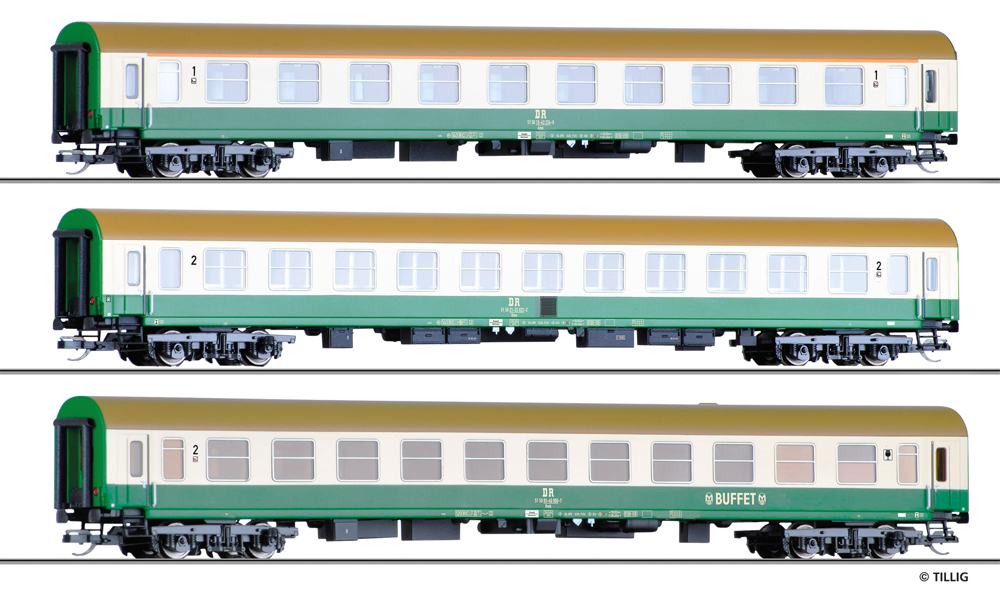 Tillig 01124 Reisezugwagenset der DR, bestehend aus einem Reisezugwagen 1