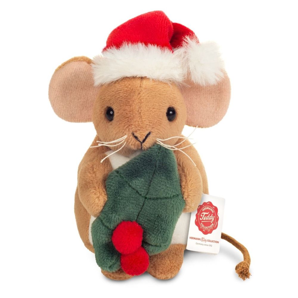 Teddy Hermann 946298 Weihnachtsmaus mit Ilexblatt 11 cm Plüsch/Kuscheltier