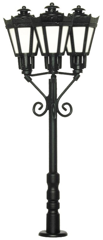 Viessmann 6077 H0 Parklaterne dreiflammig, schwarz, LED warmweiß