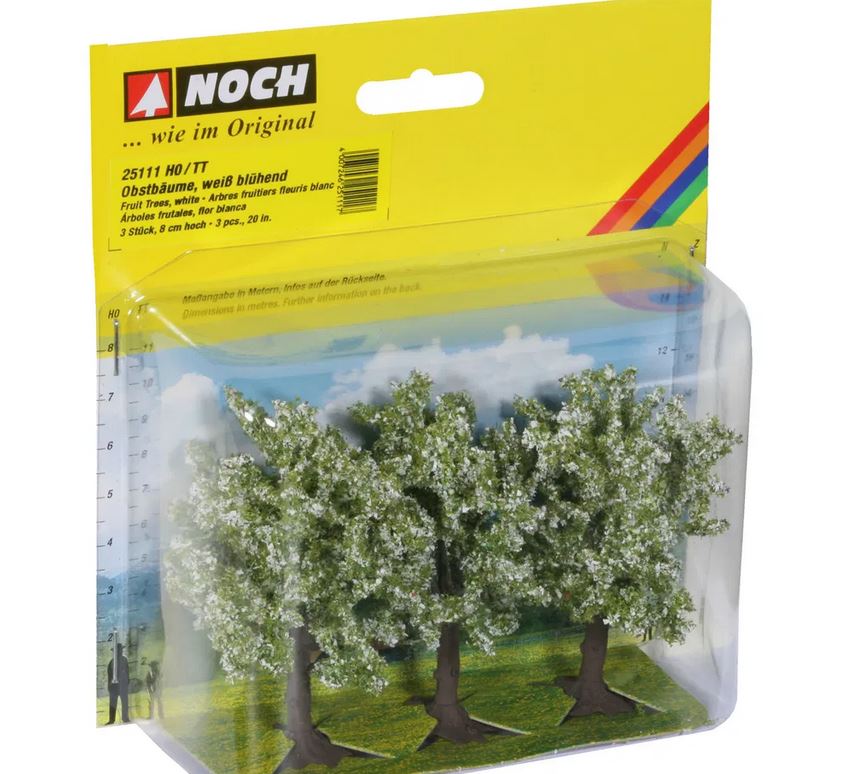 Noch 25111 Obstbäume weiß blühend 3 Stück 8 cm hoch Spur H0/TT