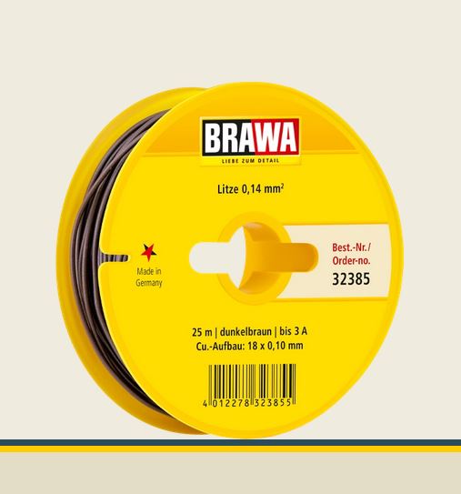 Brawa 32385 Litze 0,14 mm² dunkelbraun 25-m-Spule Einadrig Neu