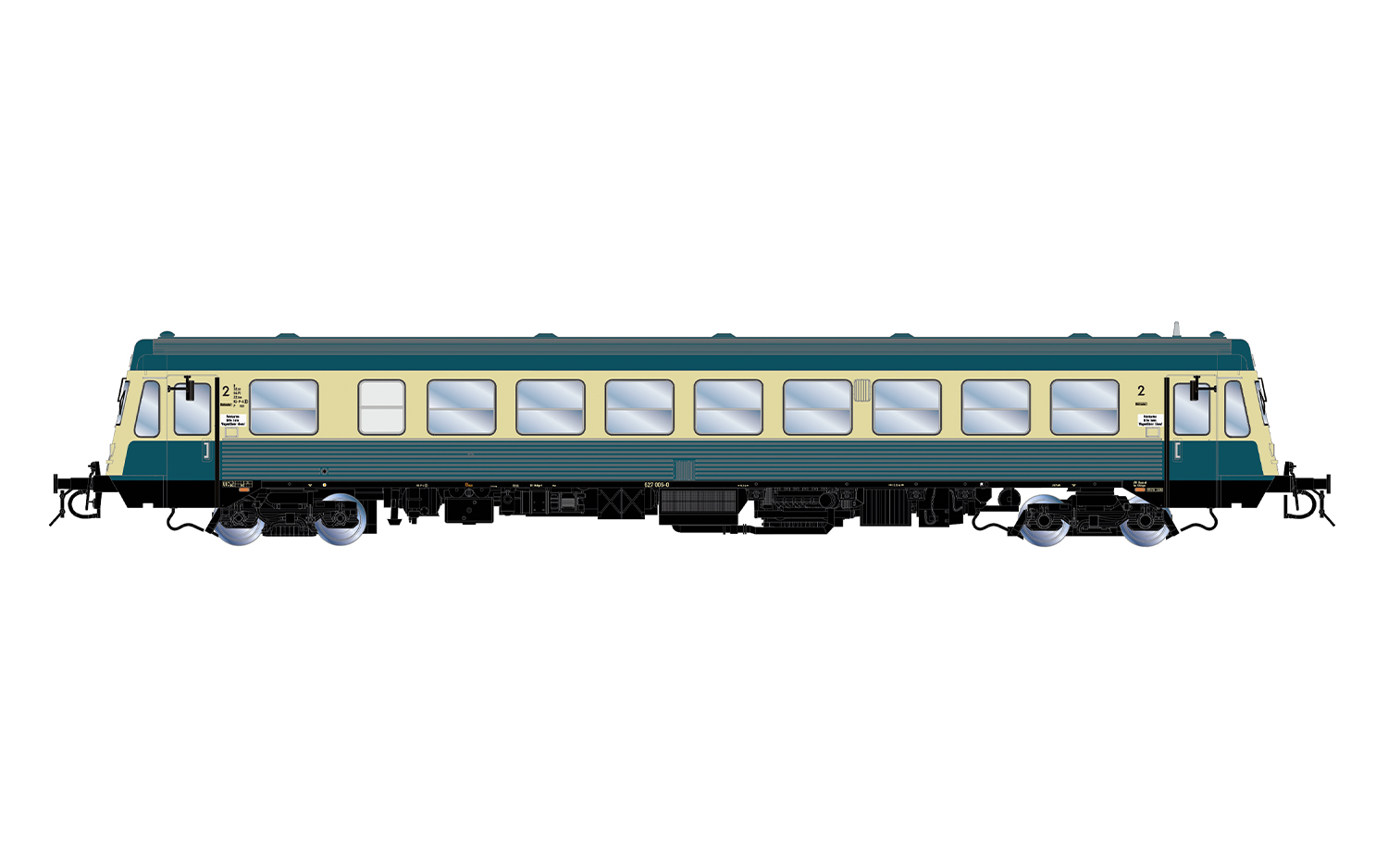 Rivarossi HR9000 DB, 4-achs. Dieseltriebwagen Baureihe 627.0, blau-beige Farb