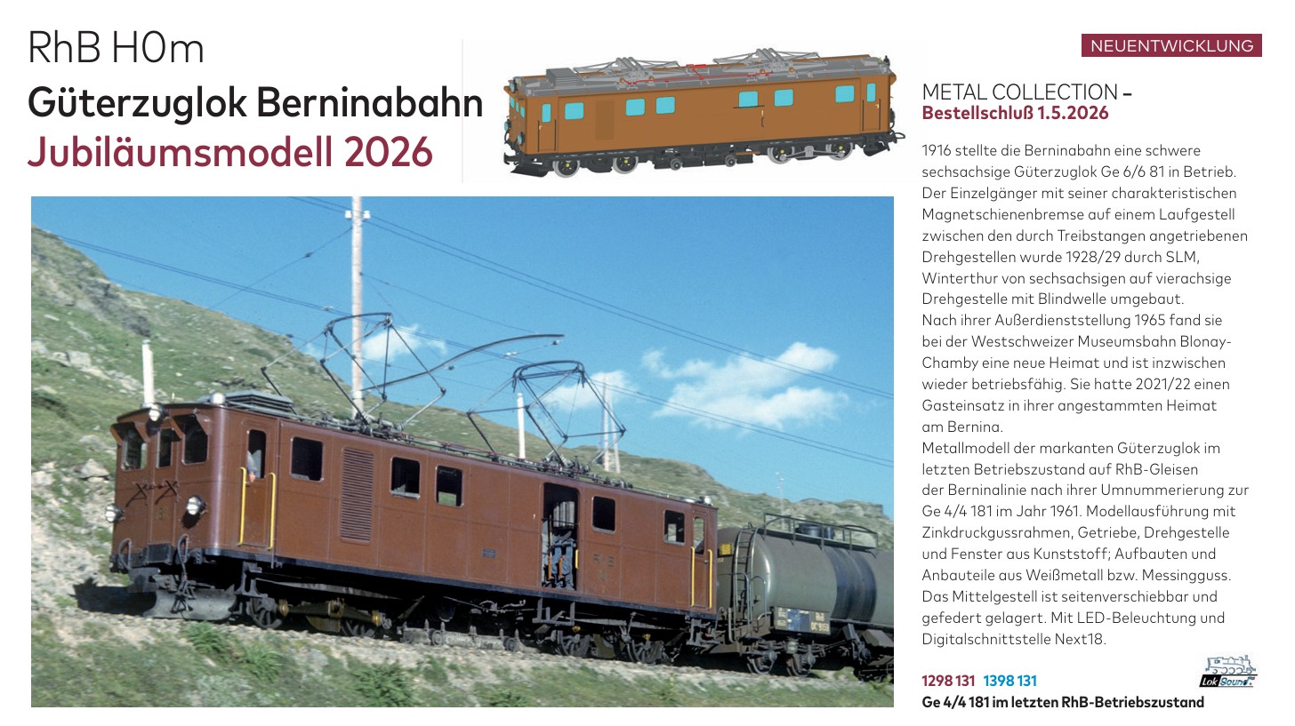 Bemo 1398131 RhB Ge 4/4 181 Güterzuglokomotive Sound Spur H0m