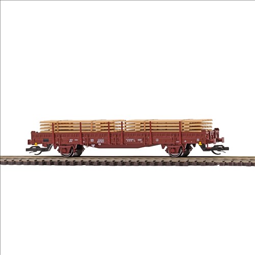 Busch 31518 Flachwgn m. Rungen Ks [3300] + Bretterstapel Spur TT