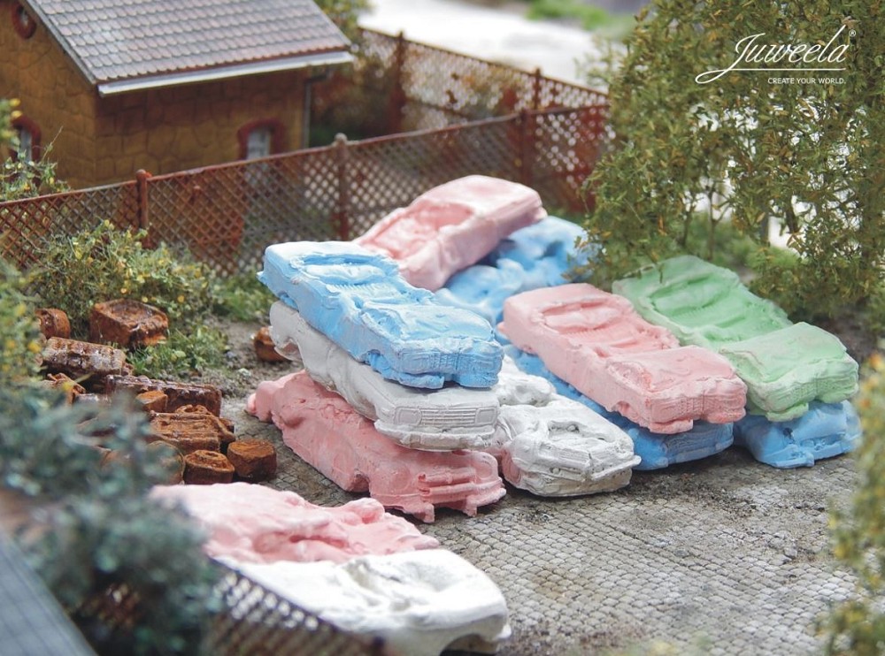 Juweela 28182 Schrottautos (DDR) farbig gemischt, 6x  (Miniatur)