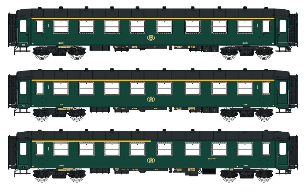 LS Models 42101 3er Set Personenwgn I2 A+A+AR SNCB Ep.IIIc Spur H0