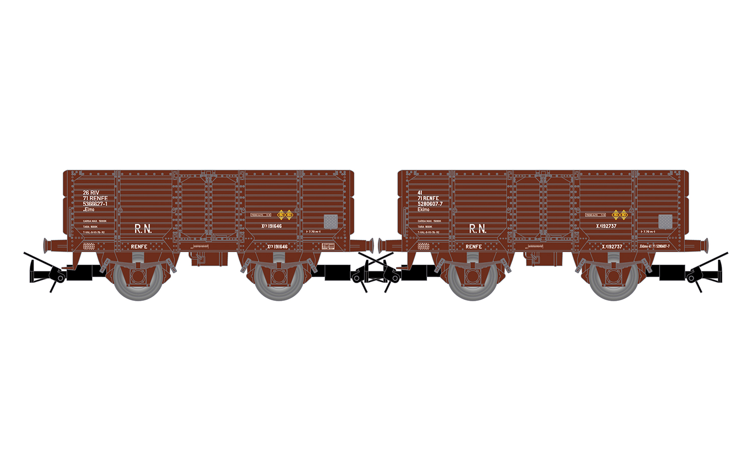 Electrotren HE6095 RENFE, 2-tlg. Set 2-achs. offener Güterwagen, beladen mit Ta