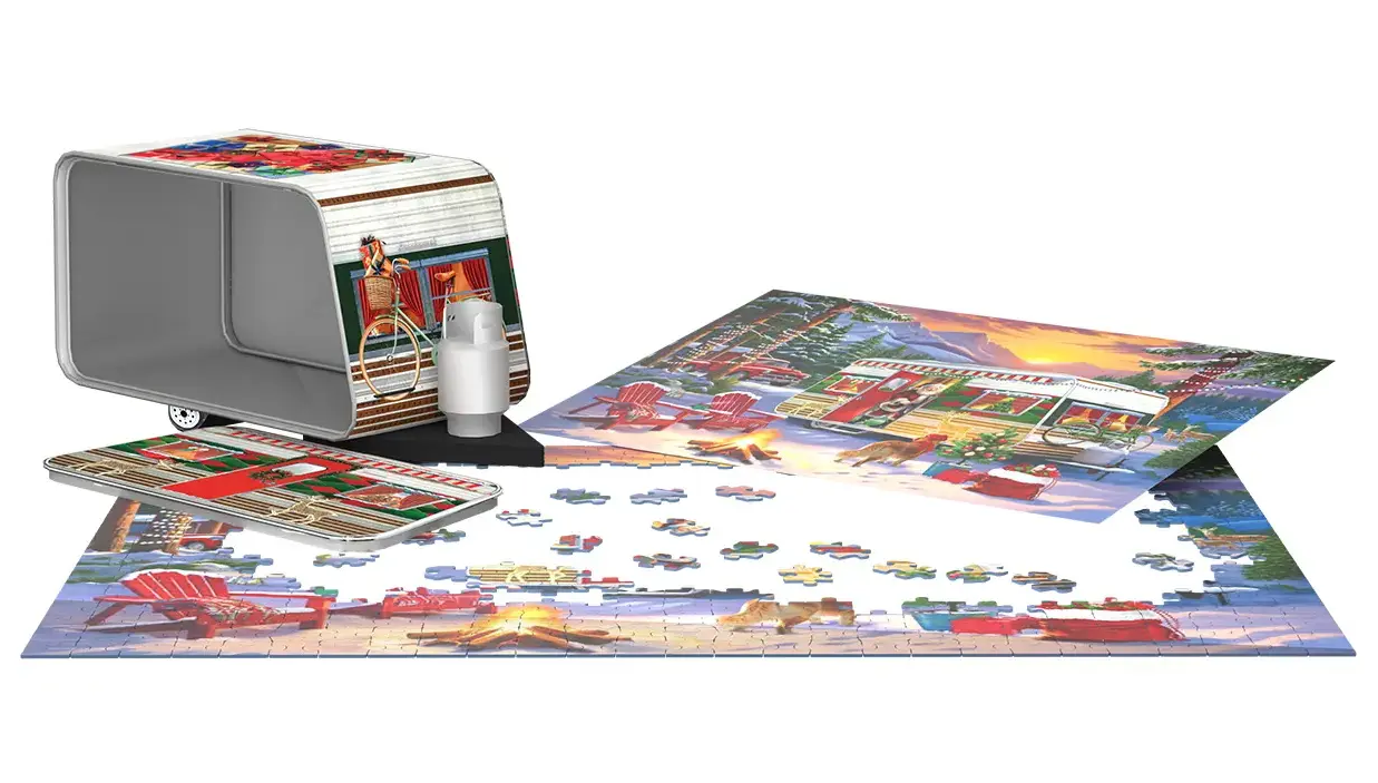 EUROGRAPHICS 8551-6069 Weihnachtlicher Wohnwagen Blechdose 550 Teile Puzzle