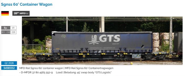 Sudexpress S4565552 Sgnss MDF Rail 552 60' container wagon Spur H0