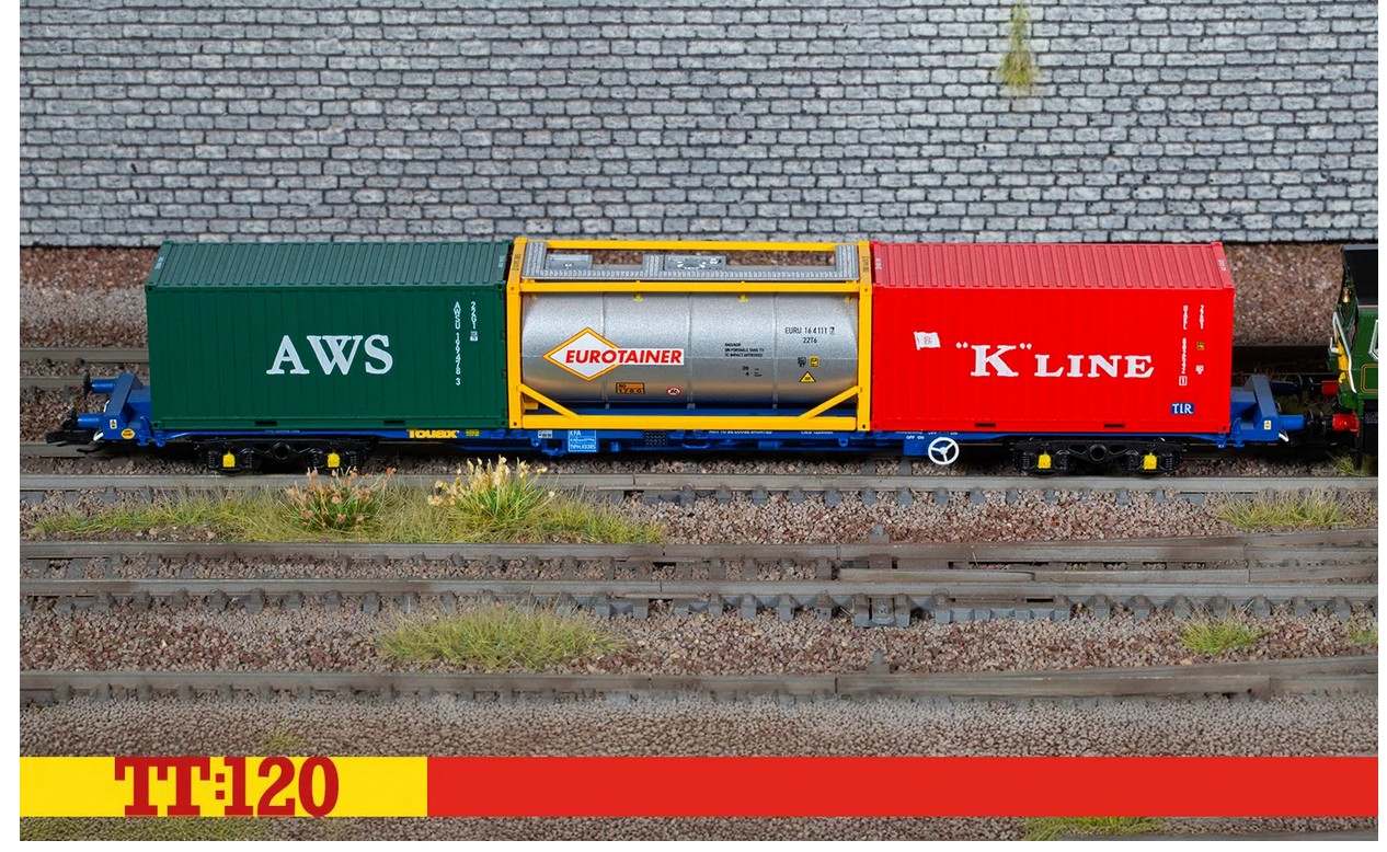 Hornby TT6030 Touax KFA Container Wagon 3x20 Containers Spur TT